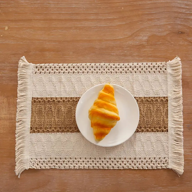 Woven Placemats Set of 4 – Boho Cotton and Jute Table Mats with Fringe for Dining Table Protection 3