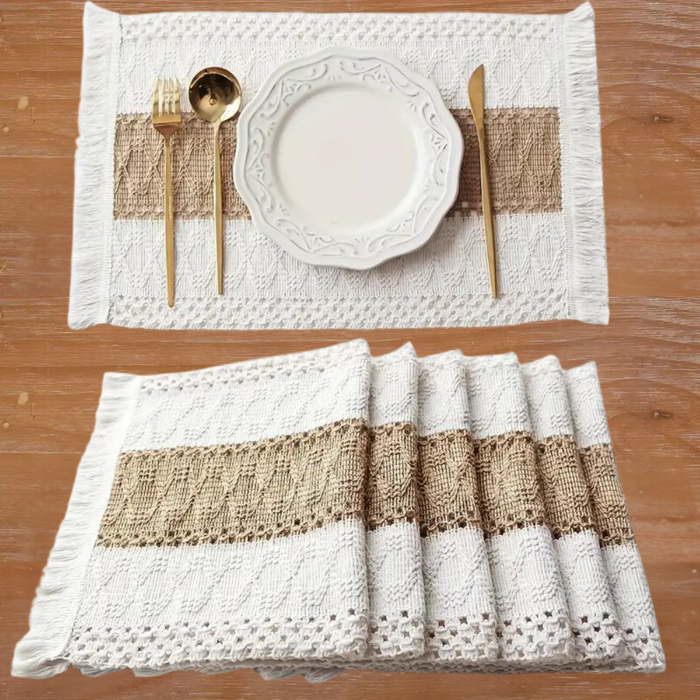 Woven Placemats Set of 4 – Boho Cotton and Jute Table Mats with Fringe for Dining Table Protection 6